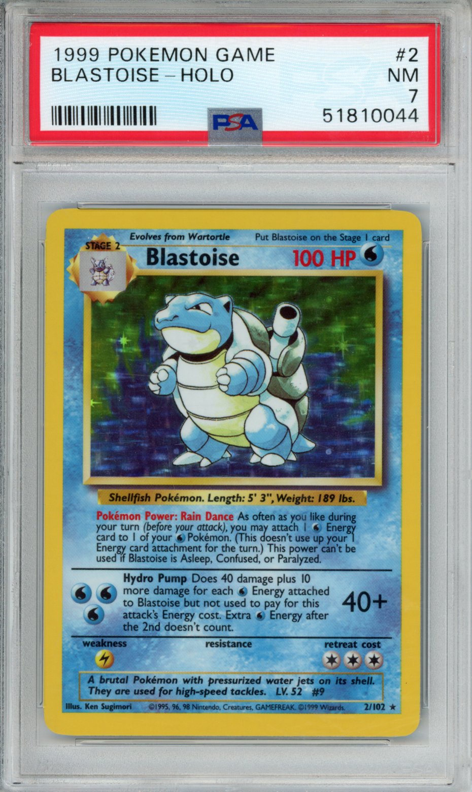 1999 POKEMON GAME BLASTOISE-HOLO #2 PSA NM 7