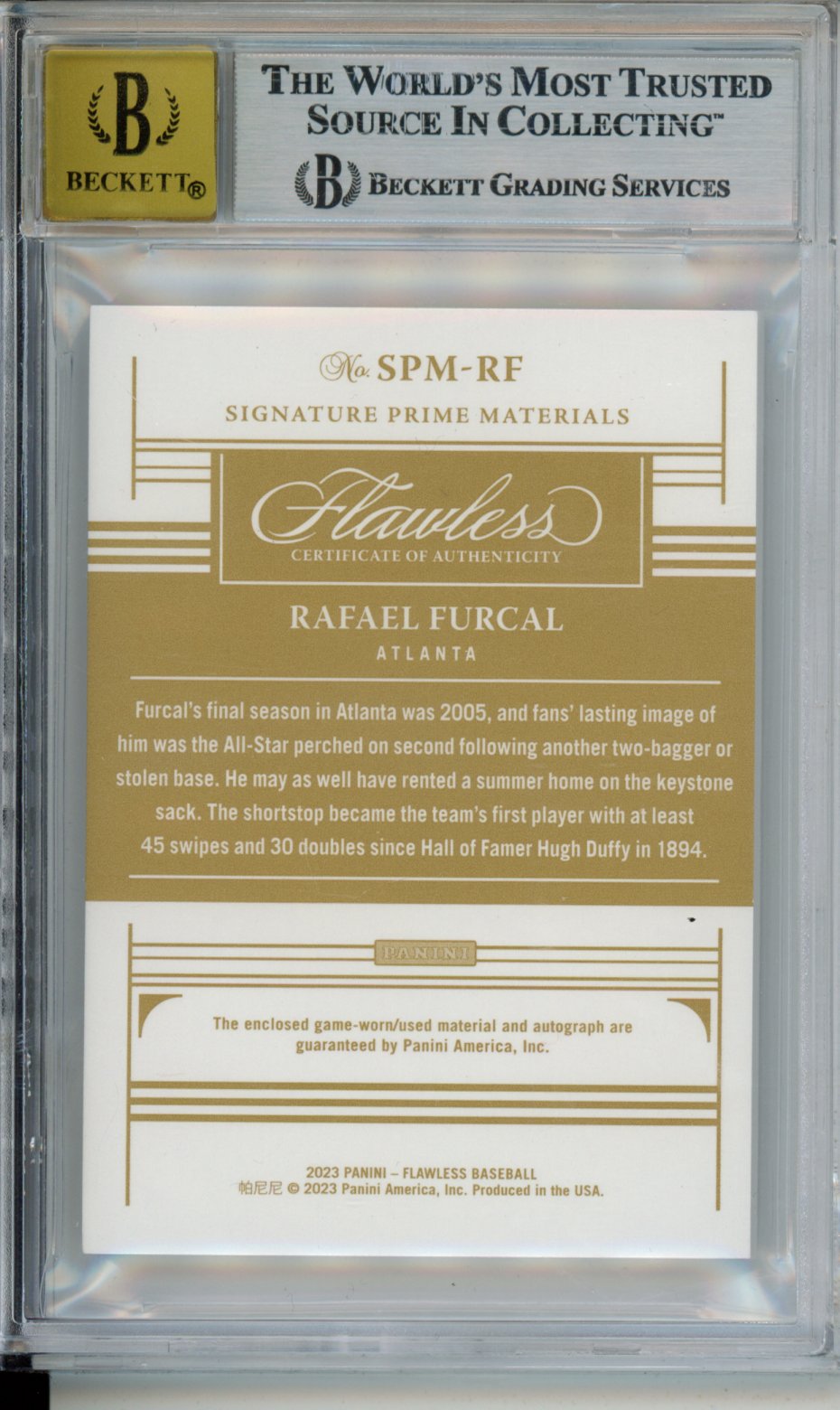 2023 FLAWLESS RAFAEL FURCAL #SPM-RF PATHC AUTO 2/20 BGS 8/10