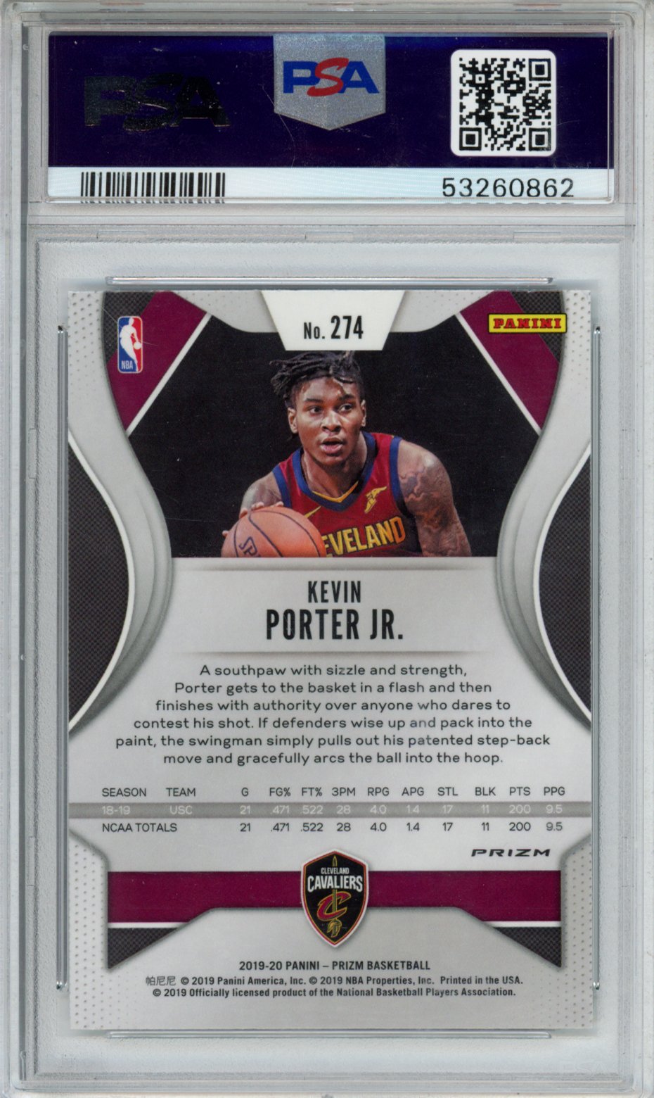 2019 PANINI PRIZM KEVIN PORTER JR. SILVER PRIZM #274 PSA GEM MT 10