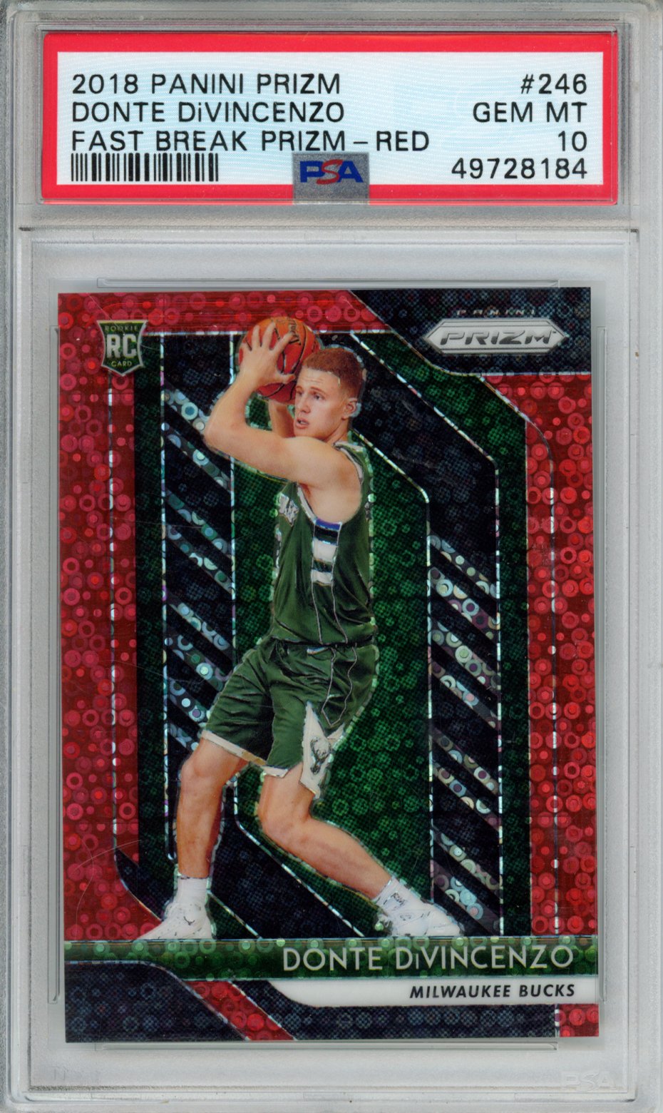 2018 PANINI PRIZM DONTE DiVINCENZO FAST BREAK PRIZM-RED #246 PSA GEM MT 10