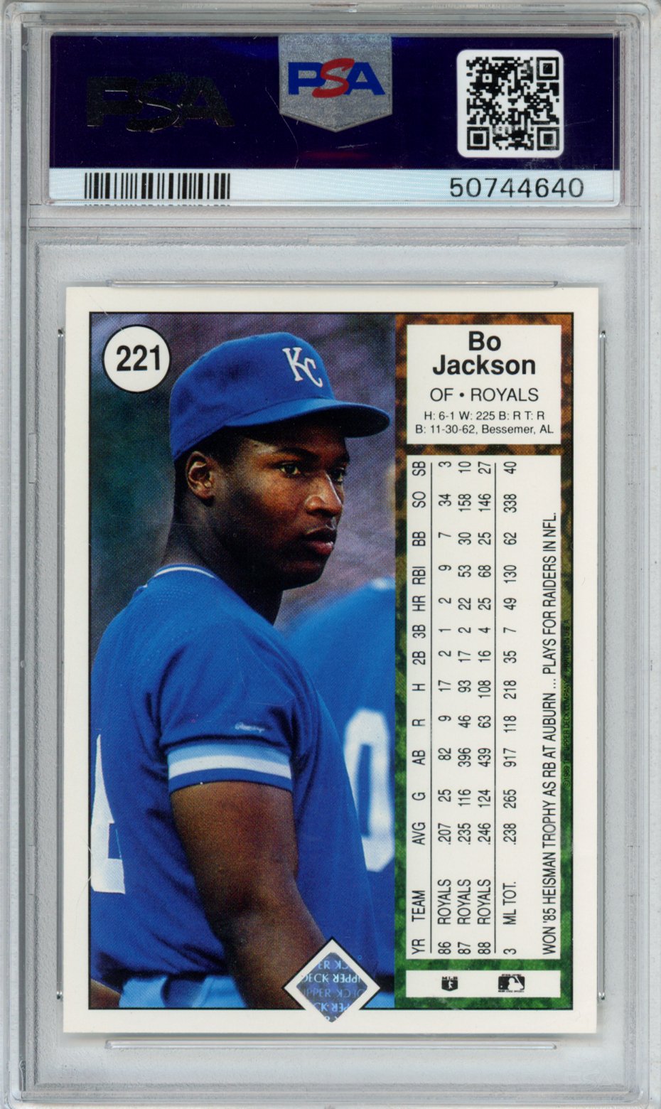 1989 UPPER DECK BO JACKSON #221 PSA GEM MT 10