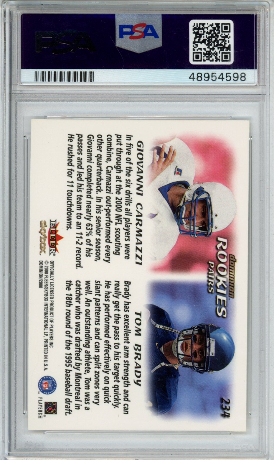 2000 SKYBOX DOMINION G.CARMAZZI/T.BRADY #234 PSA GEM MT 10