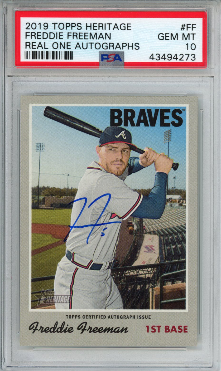 2019 TOPPS HERITAGE REAL ONE AUTOGRAPHS FREDDIE FREEMAN REAL ONE AUTOGRAPHS #FF PSA GEM MT 10