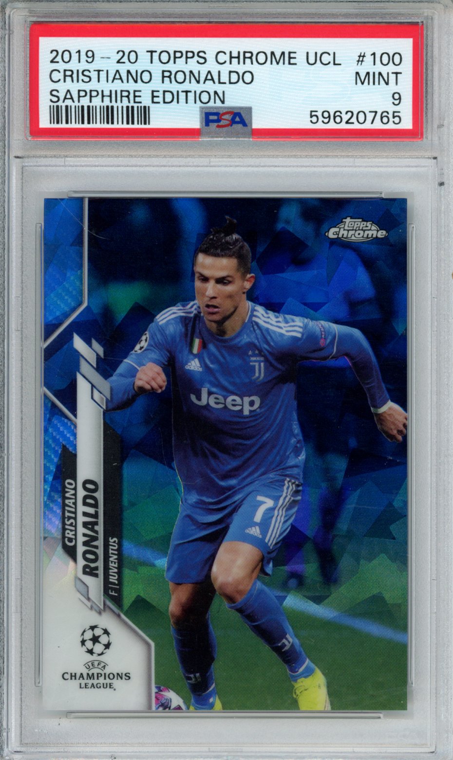 2019 TOPPS CHROME UEFA CHAMPIONS LEAGUE SAPPHIRE EDITION CRISTIANO RONALDO SAPPHIRE EDITION #100 PSA MINT 9