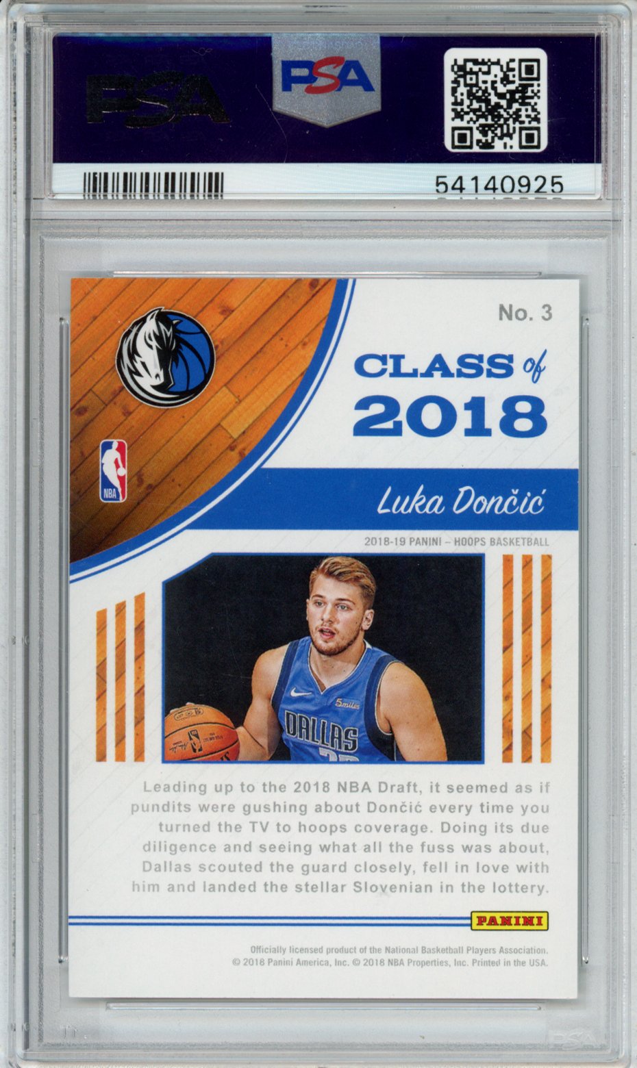 2018 PANINI HOOPS CLASS OF 2018 LUKA DONCIC CLASS OF 2018-HOLO #3 PSA GEM MT 10