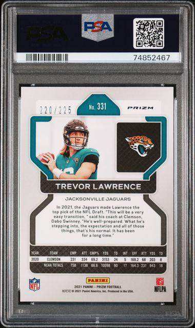 2021 PANINI PRIZM TREVOR LAWRENCE PURPLE ICE #331 PSA MINT 9