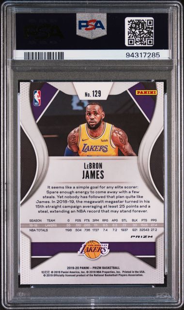 2019 PANINI PRIZM LeBRON JAMES SILVER PRIZM #129 PSA GEM MT 10