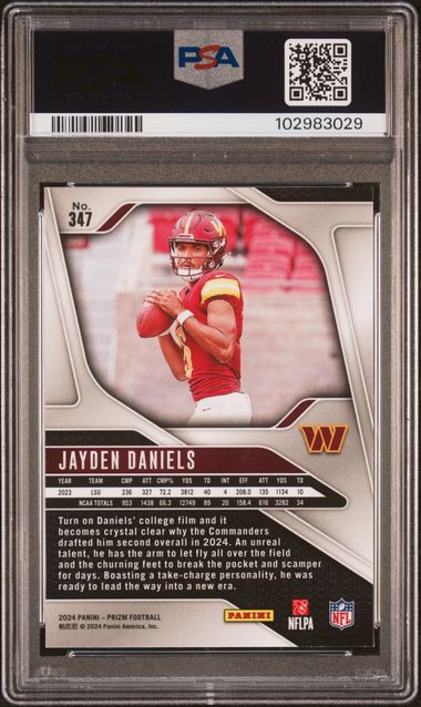 2024 PANINI PRIZM JAYDEN DANIELS #347 PSA MINT 9