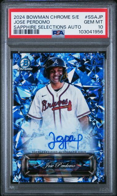 2024 BOWMAN CHROME SAPPHIRE EDITION SAPPHIRE SELECTIONS AUTOGRAPHS JOSE PERDOMO SAPPHIRE SELECTIONS AUTO #SSAJP PSA GEM MT 10