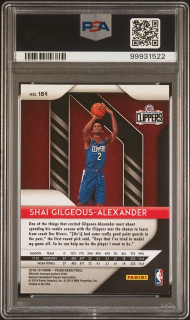 2018 PANINI PRIZM S.GILGEOUS-ALEXANDER #184 PSA N0: AUTHENTIC Authentic SHAI GILGEOUS-ALEXANDER