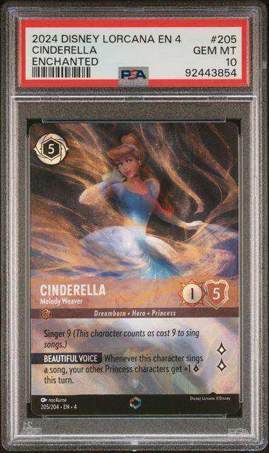 2024 DISNEY LORCANA EN 4-URSULA'S RETURN CINDERELLA ENCHANTED #205 PSA GEM MT 10