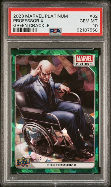 2023 UPPER DECK MARVEL PLATINUM PROFESSOR X GREEN CRACKLE #62 PSA GEM MT 10