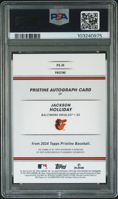 2024 TOPPS PRISTINE PRISTINE AUTOGRAPHS JACKSON HOLLIDAY AUTOGRAPH-ORANGE PRISTINE #PAJH PSA GEM MT 10