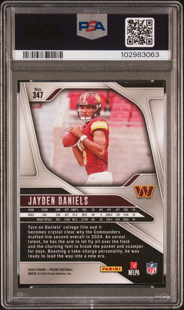 2024 PANINI PRIZM JAYDEN DANIELS #347 PSA MINT 9