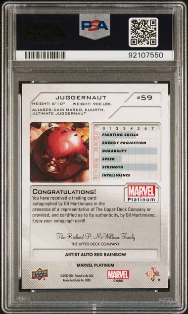 2023 UPPER DECK MARVEL PLATINUM AUTOGRAPHS GILBERTO MARTIMIANO #59 PSA MINT 9