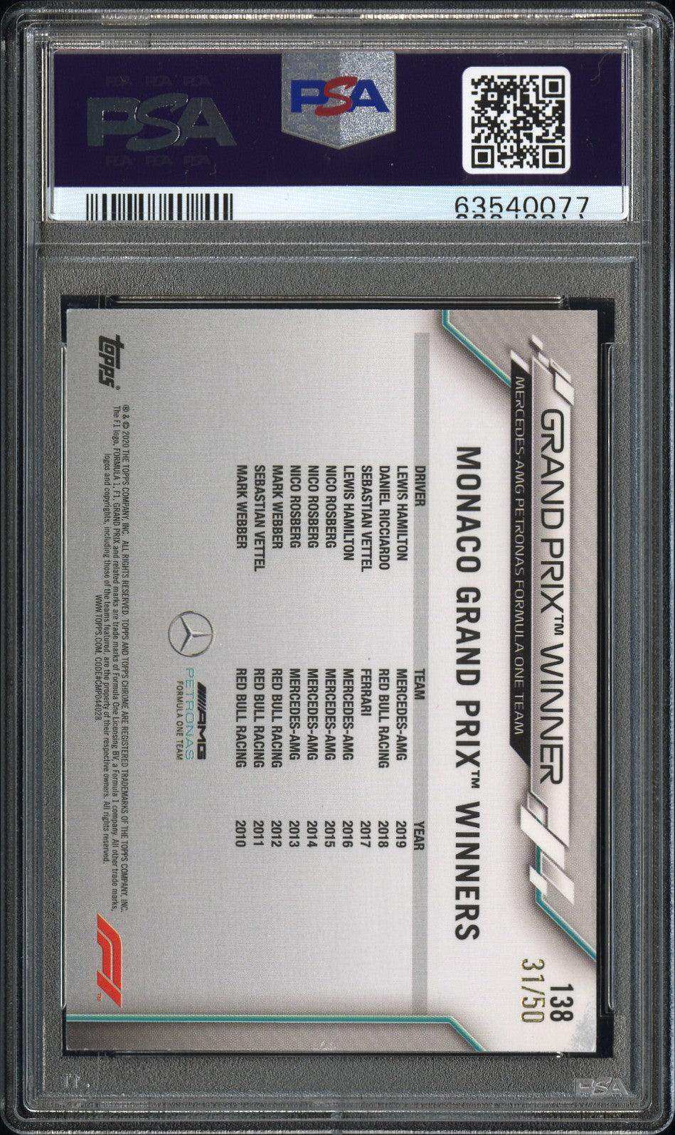 2020 Topps Chrome F1 138 Lewis Hamilton Gold Refractor Psa 7