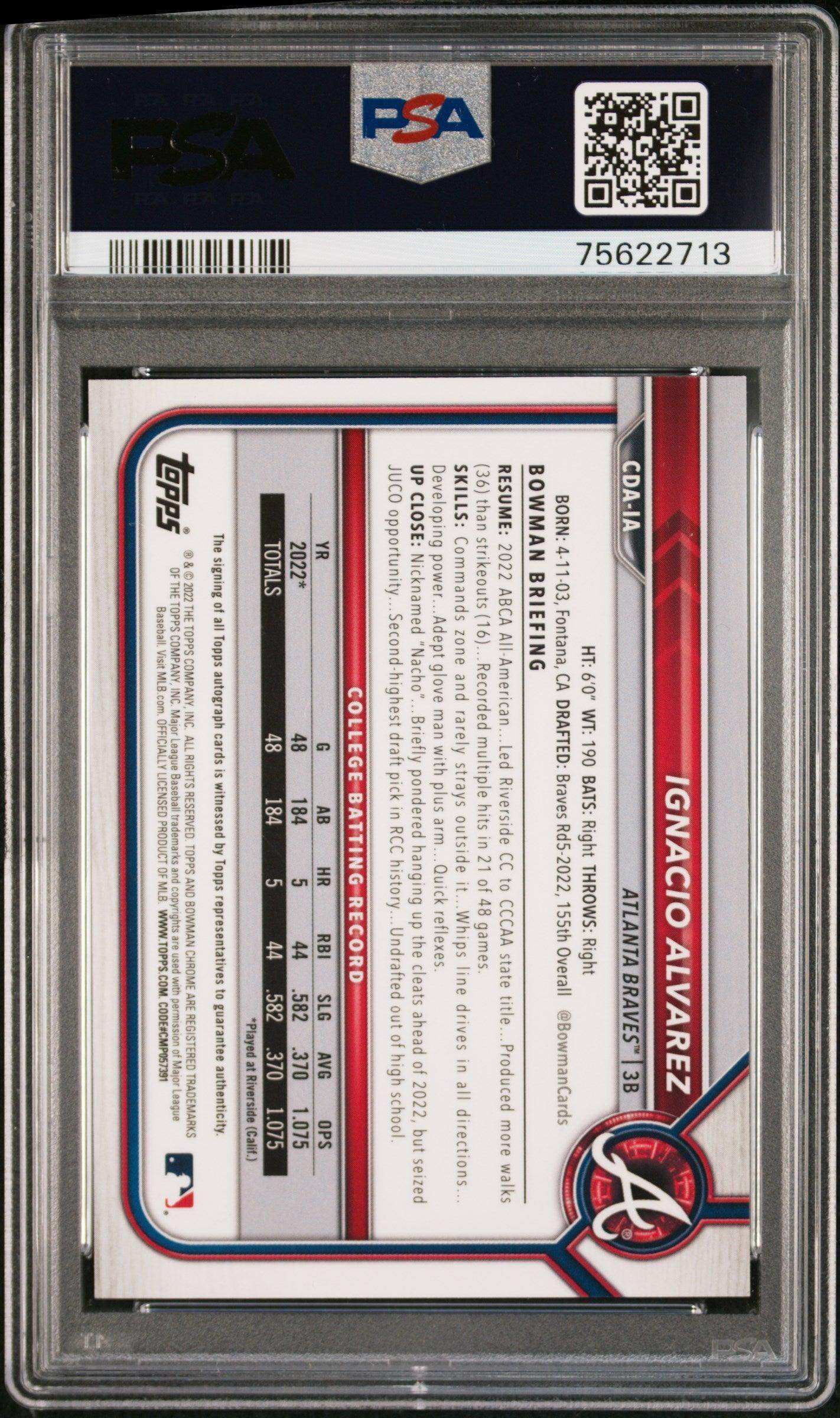 2022 Bowman Draft Ignacio Alvarez Superfractor Auto 1/1 Psa 9