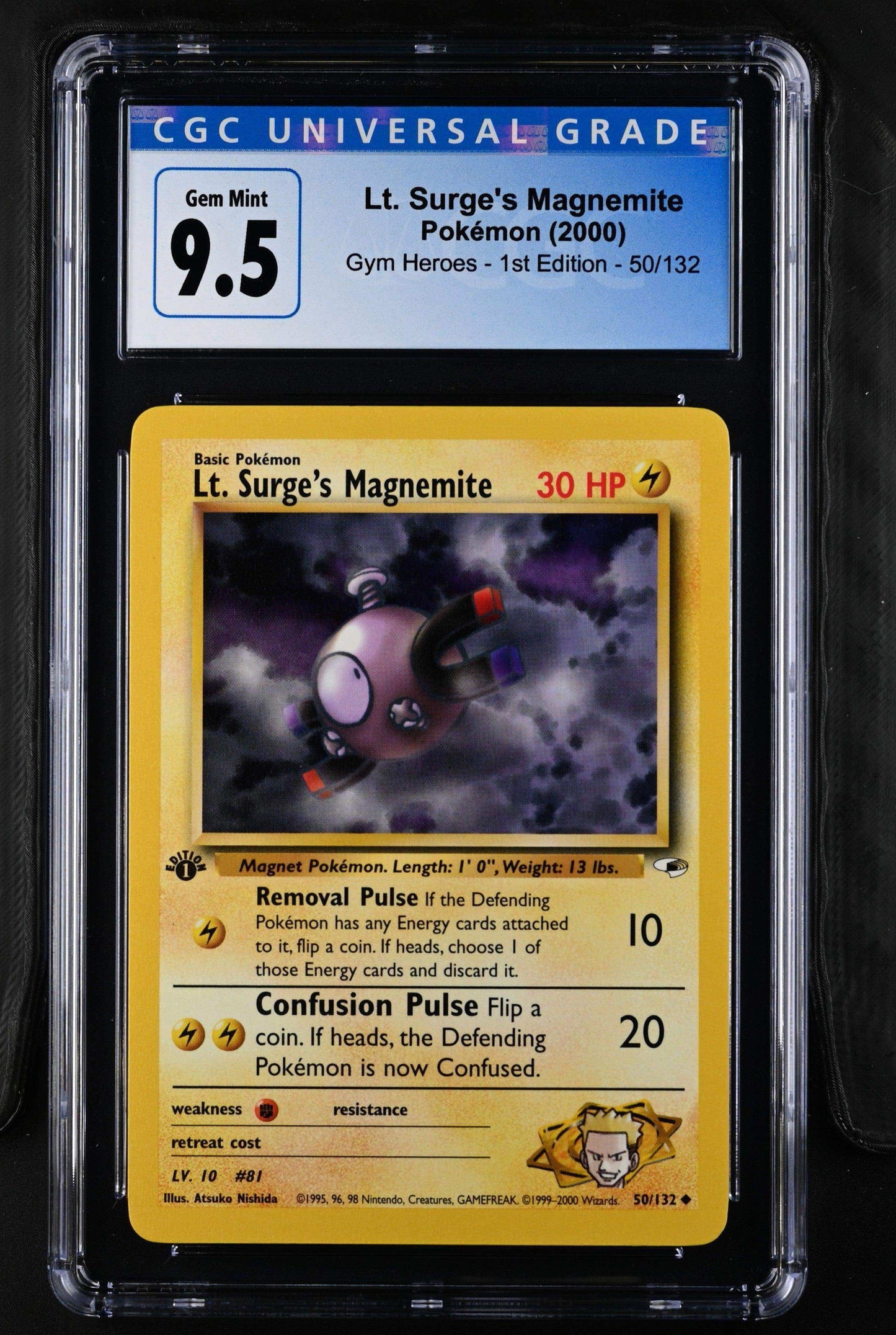 Gym Heroes - 1st Edition Lt. Surge's Magnemite #50/132 Cgc 10