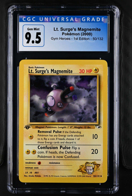 Gym Heroes - 1st Edition Lt. Surge's Magnemite #50/132 Cgc 10