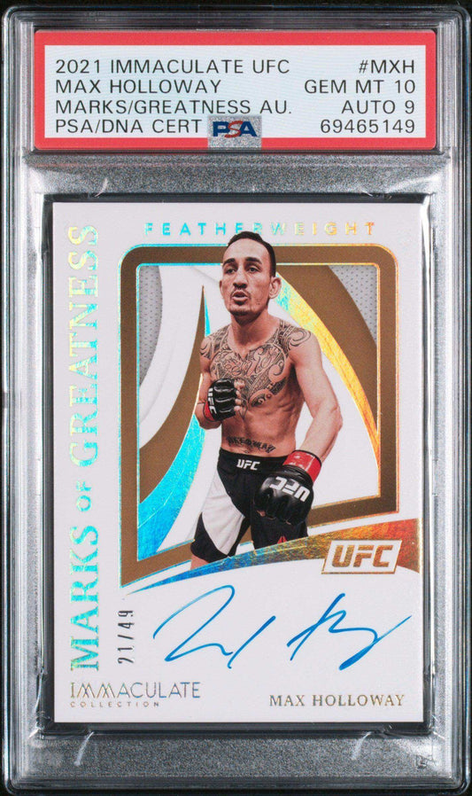 2021 Panini Immaculate Collection Ufc Marks Of Greatness Autographs Mxh Max Holloway Psa 10 Auto 9