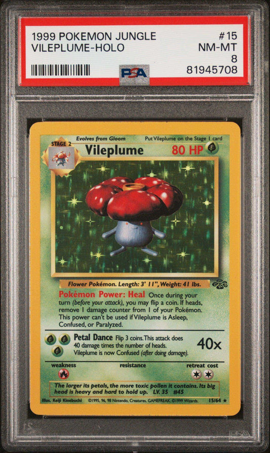 1999 Pokemon Jungle Vileplume Holo 15/64 Psa 8