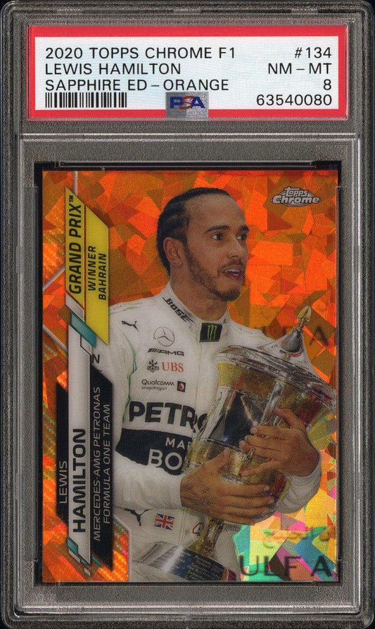 2020 Topps Chrome F1 134 Lewis Hamilton Orange Refractor Psa 8