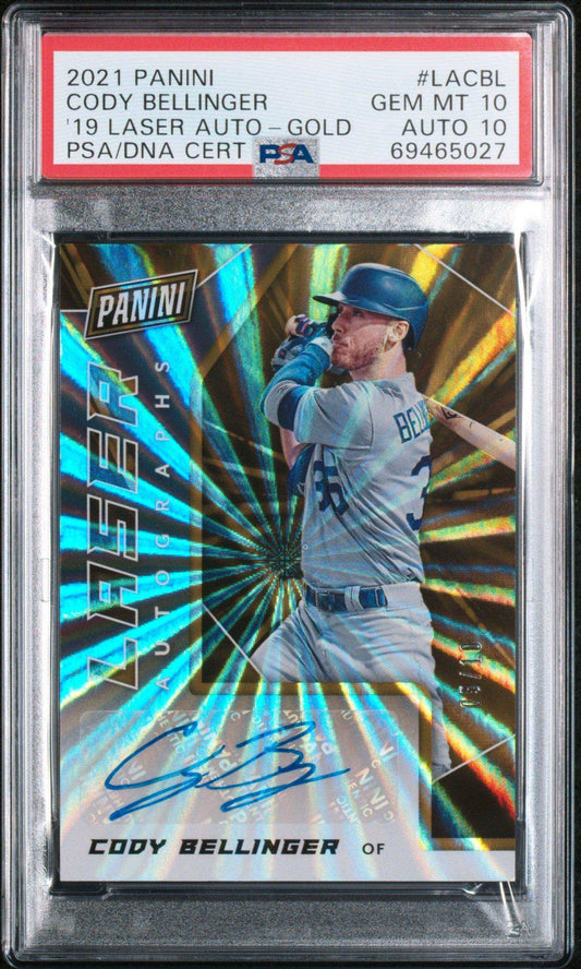 2021 Panini 2019-20 Laser Autographs Lacbl Cody Bellinger Gold Psa 10 Auto 10