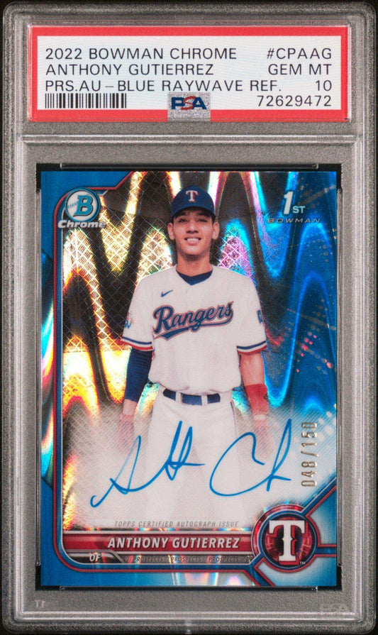 2022 bowman chrome prospect autographs anthony gutierrez #cpaag psa 10